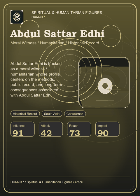 Abdul Sattar Edhi individual eracii card front.
